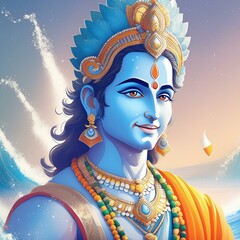Lord Krishna's face with wearing peacock feather on head
