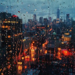 Fototapeta premium Cityscape Through a Rainy Window