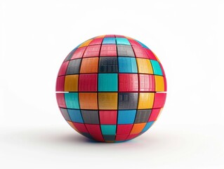 Fototapeta premium Colorful 3D geometric sphere made of interlocking colorful squares on a white background. Modern abstract design.