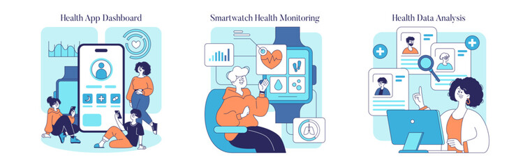 Health Monitoring Devices. Flat Vector Illustration