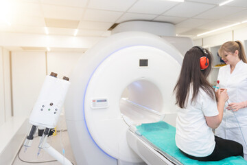 Medical CT or MRI Scan in the modern hospital laboratory. Interior of radiography department....