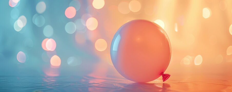 A single balloon sits on a reflective surface with blurred lights in the background.