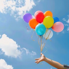 Colorful Balloons Floating in a Clear Blue Sky
