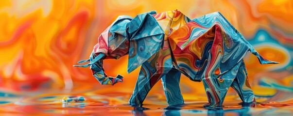 Colorful abstract elephant with vibrant background.