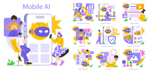 Fototapeta premium Mobile AI. Flat Vector Illustration