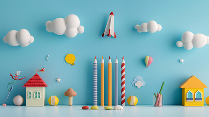 Fototapeta premium A creative and colorful setup for an inspiring school experience.
