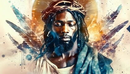 Portrait of African Christ - Depiction of Black Jesus Christ - Peaceful and Calming Image - African Christians Savior of Humanity and Mankind - Unorthodox Image of Christianity