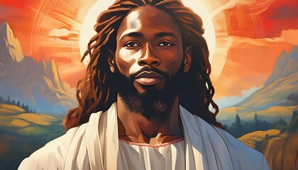Portrait of African Christ - Depiction of Black Jesus Christ - Peaceful and Calming Image - African Christians Savior of Humanity and Mankind - Unorthodox Image of Christianity