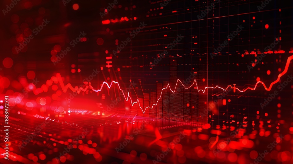 Aufkleber red stock market graph with bokeh effect