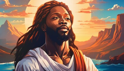 Portrait of African Christ - Depiction of Black Jesus Christ - Peaceful and Calming Image - African Christians Savior of Humanity and Mankind - Unorthodox Image of Christianity