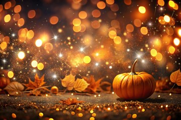 Autumn Background with Colorful Orange Leaves and Branches, Falling to the Ground, Template with Space for Copy