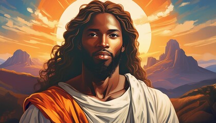 Portrait of African Christ - Depiction of Black Jesus Christ - Peaceful and Calming Image - African Christians Savior of Humanity and Mankind - Unorthodox Image of Christianity