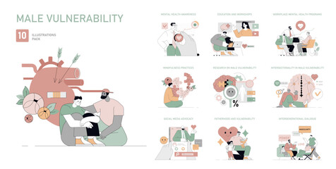 male vulnerability. Flat Vector Illustration