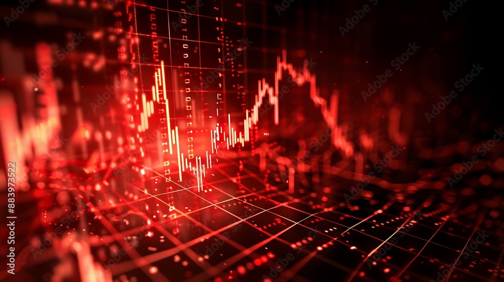 Poster red stock market chart