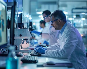 Diverse team in indian technology business lab working on corporate solutions for medical industry