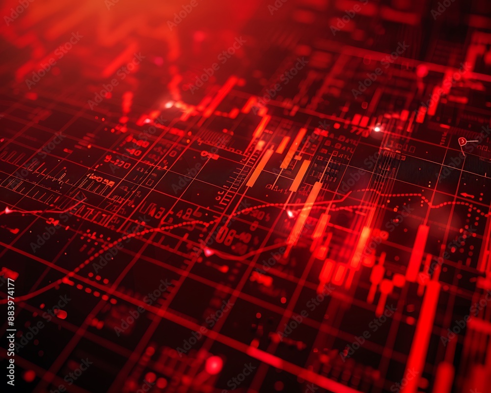 Fototapete red and black abstract background with lines and graphs