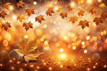 Autumn Background with Colorful Orange Leaves and Branches, Falling to the Ground, Template with Space for Copy