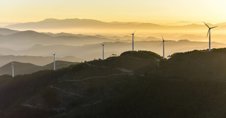 wind turbines in the mountains