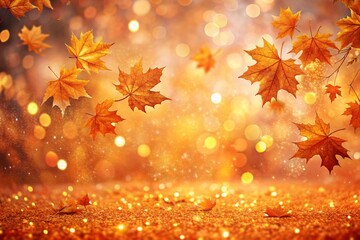 Autumn Background with Colorful Orange Leaves and Branches, Falling to the Ground, Template with Space for Copy