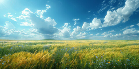 Obraz premium 抽象的な野原と青空に舞う雲