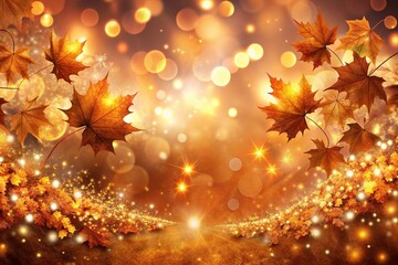 Autumn Background with Colorful Orange Leaves and Branches, Falling to the Ground, Template with Space for Copy