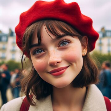 portrait of a girl in red hat