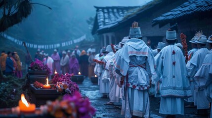 A group of people wearing white robes