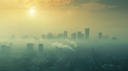 Urban smog and pollution highlighting climate change, cityscape