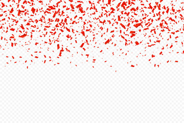 Glittering confetti on a transparent background. Red confetti