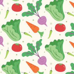 Background of Organic vegetables vector illustration. Style Seamless Vegetable Pattern. 