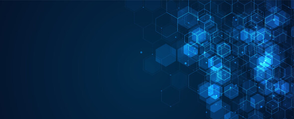 Digital technology background. Abstract hexagons background with lines and dots. Design for science, medicine or technology