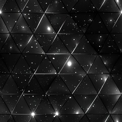 Obraz premium seamless pattern, Black and white geometric triangular pattern with a cosmic effect, featuring stars and light reflections. Abstract and futuristic backdrop.