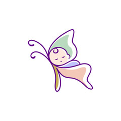 baby mascot logo sleeping butterfly comfortably. Sweet dream illustrations. cute baby sleep