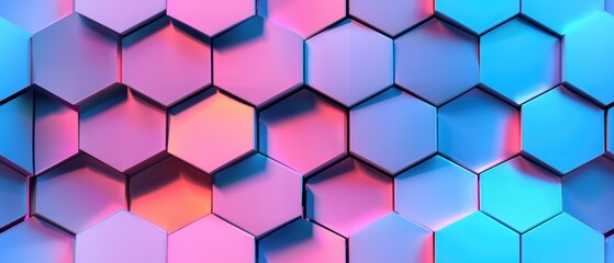 seamless pattern, Vibrant hexagonal pattern in blue and pink tones, creating a 3D abstract geometric background with a modern and dynamic feel.