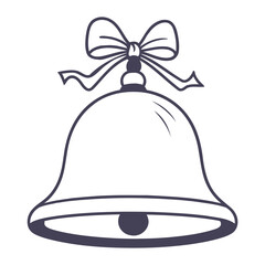 A black and white illustration of a Christmas bell with a bow on top