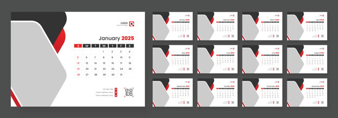 Calendar 2025 corporate template design set. Monthly planner design in corporate and business style, 12 months included.