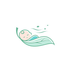 baby mascot logo sleeping leaf and wind comfortably. Sweet dream illustrations. cute baby sleep