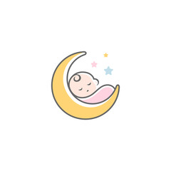 baby mascot logo sleeping moon comfortably. Sweet dream illustrations. cute baby sleep