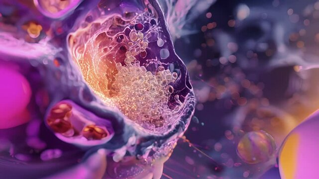 An isolated beta cell in the pancreas showing its intricate cellular structure and organelles.