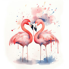 generated illustration of cute flamingoes in Love, in the style of watercolor.