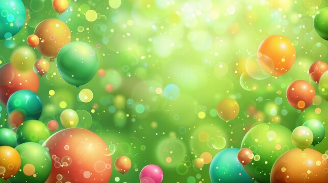 Abstract green and orange balloons with bokeh background.