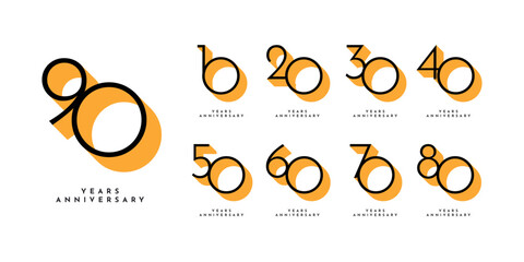10 20 30 to 90 Years Anniversary celebration illustration template design