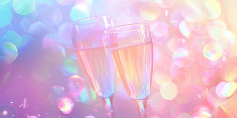 Sparkling Celebration: Champagne Toast with Colorful Bokeh Background