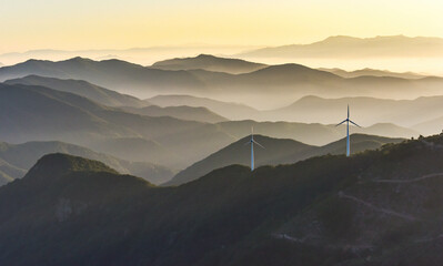 wind turbines in the mountains