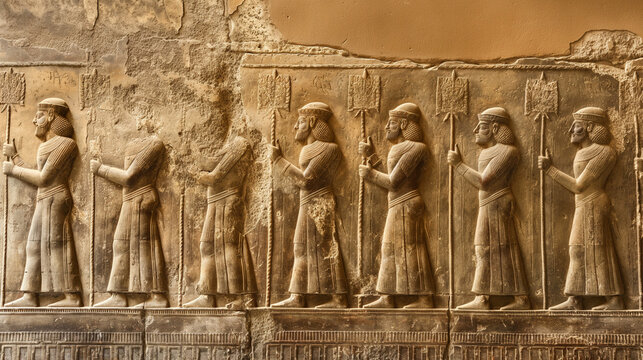 Babylonians offering prayers to Marduk in a ziggurat, powerful and ancient, right third copy space
