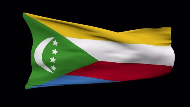 Comoros flag waving in the wind transparent background 4K resolution