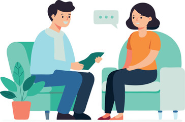 Man and woman having a conversation while sitting on a couch