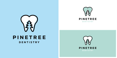 pine tree dentist dental dentistry logo vector icon illustration