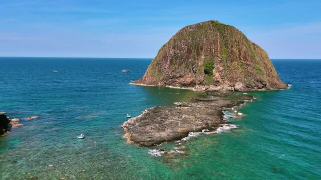 Aerial view of Hon Yen Island, Phu Yen province, Vietnam. Travel and landscape concept