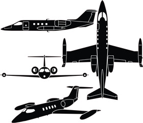 Small private jet vector set with outline 